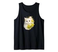 Mens Persian White Cat One Blue Green Eyes Wildflowers Adorable Tank Top