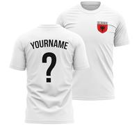 Mens Personalised Albania Badge T Shirt Name and Number Tee Albanian Football Nation Top, L, White