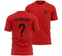 Mens Personalised Albania Badge T Shirt Name and Number Tee Albanian Football Nation Top, XL, Red