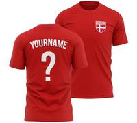 Mens Personalised Denmark Badge T Shirt Name and Number Tee Danish Football Nation Top, L, Red