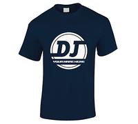 Men's Personalised DJ Logo ADD Your Name Music T Shirt Navy Blue M
