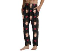 Mens Personalised Pajama Pant Custom Face Photo Comfy Pj Bottom with Pockets Stretch Pjs Bottoms Valentines Gifts