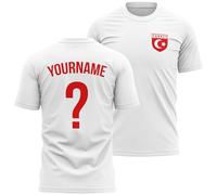 Mens Personalised Turkey Badge T Shirt Name and Number Tee Turkish Football Nation Top, L, White