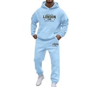Mens Personality Sport Set Full Sleeve Contrast Fleece Top & Bottom Cord Set Zipper Hood Jogging Suit Set Plus Sizes Muscle Suits Fleece Tracksuit Bottoms Holiday Clothing (Light Blue, XXXL)