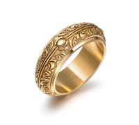 Men's Personalized Classical Pattern Titanium Steel Ring Vintage Gold Plated Two tone Stainless Steel Ring(golden)