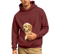 Mens Pet Carrier Hoodies Kitten Puppy Holder Long Sleeve Pullover Tops A1-Brick Red L