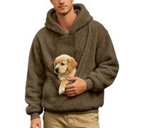 Mens Pet Carrier Hoodies Kitten Puppy Holder Long Sleeve Pullover Tops A2-Bronze 3XL