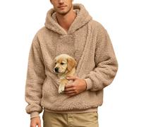 Mens Pet Carrier Hoodies Kitten Puppy Holder Long Sleeve Pullover Tops A2-Brown M