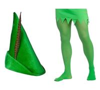 Men's Peter Pan/Robin Hood Set (Green Tights & Hat with Feather) Adult Book Day TV/Film Character Fancy Dress Accessory