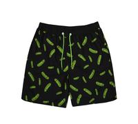 (Medium) Rick And Morty Swim Shorts For Men | Adults Pickle Rick Swimming Trunks Pants | Drawstring Waistband Pockets Black & Green Merchandise