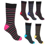 Mens Pierre Calvini Multi Stripe Luxury Cotton Rich Socks 6 Pairs, Black, Mens 6-11