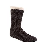 Mens Pierre Roche Chunky Knitted Soft Fleece Lined Slipper Socks 40B445 1 Pair Black