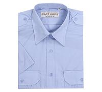 Mens Pilot Shirts Short Sleeves Security Bus Driver Shirt with Shoulder Appellate Two Front Pockets, 19 Sky