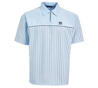 Mens Pin Stripe T Shirt Collar Neck Zip Down Short Sleeves (Sky, Large/X-Large)