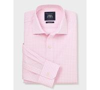 Men's Pink Cotton Poplin Gingham Check Classic Fit Formal Shirt - Single Cuff - Size: 16.5" x Standard - 35" - Savile Row Company