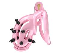 Men's Pink Guard Cage Protective Cage (Curved) with Removable Silicone Spikes to Guard Your Innocence and Secrets (UKA169) (Black, C7P)