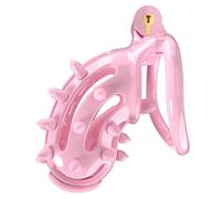Men's Pink Guard Cage Protective Cage (Curved) with Removable Silicone Spikes to Guard Your Innocence and Secrets (UKA169) (Pink, B7P)