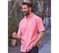 Men's Pink Linen Cotton Classic Fit Short Sleeve Button-Down Casual Shirt - Size: Medium - Savile Row Company