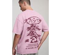 Mens Pink Oversized Bonsai Tree Washed Graphic T-Shirt, Pink L