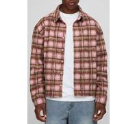Mens Pink Oversized Boxy Brushed Check Overshirt, Pink S