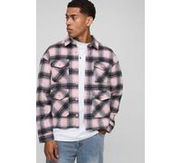 Mens Pink Oversized Cargo Heavyweight Check Overshirt, Pink S