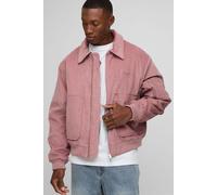 Mens Pink Oversized Fit Cord Collared Contrast Lining Bomber Jacket, Pink S