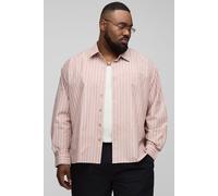 Mens Pink Plus Stripe Oversized Boxy Long Sleeve Shirt, Pink 3XL