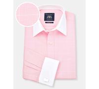 Men's Pink Prince of Wales Check Classic Fit Contrast Collar Formal Shirt With White Collar & Cuffs - Size: 18.5" x Standard - 37" - Savile Row Compa