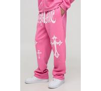 Mens Pink Relaxed Fit Homme Cross Pearl Embellished Joggers, Pink S