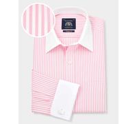 Men's Pink Stripe Classic Fit Contrast Collar Formal Shirt With White Collar & Double Cuffs - Size: 18.5" x Standard - 37" - Savile Row Company