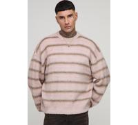 Mens Pink Tall Oversized Boxy Brushed Ombre Stripe Knitted Jumper, Pink XL
