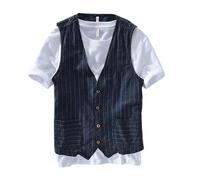 Men's Pinstripe Linen Waistcoat - Navy Pinstripe Sleeveless Vest for Men - Button-Up Pinstripe Linen Waistcoat - Stylish Men's Pinstripe Gilet - Navy Linen Vest for Casual Wear