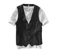 Men's Pinstripe Linen Waistcoat - Navy Pinstripe Sleeveless Vest for Men - Button-Up Pinstripe Linen Waistcoat - Stylish Men's Pinstripe Gilet - Navy Linen Vest for Casual Wear