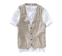 Men's Pinstripe Linen Waistcoat - Navy Pinstripe Sleeveless Vest for Men - Button-Up Pinstripe Linen Waistcoat - Stylish Men's Pinstripe Gilet - Navy Linen Vest for Casual Wear