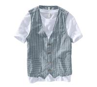 Men's Pinstripe Linen Waistcoat - Navy Pinstripe Sleeveless Vest for Men - Button-Up Pinstripe Linen Waistcoat - Stylish Men's Pinstripe Gilet - Navy Linen Vest for Casual Wear