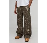 Men's Pinstripe Stitch Print Baggy Fit Cargo Trousers | Camo | Size Small | BOOHOOMAN