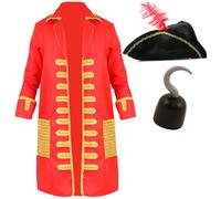 MENS PIRATE CAPTAIN WITH HOOK COSTUME FANCY DRESS ADULT WORLD BOOK DAY TEACHER