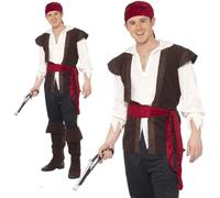 Mens Pirate Costume Adult Caribbean Captain Fancy Dress Jack High Seas Outfit