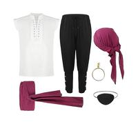 Men's Pirate Costume | Renaissance Pirate Suit - Costume Accessories Cosplay Set for Carnival Events Adult Photos