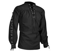 Mens Pirate Shirt Lace Up Vampire Renaissance Victorian Steampunk Gothic Ruffled Medieval Halloween Costume Clothing (Black, M)