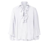 Men's Pirate Shirt Ruffle Colonial Shirt Renaissance Dense Ruffle Shirt Steampunk Vampire Gothic Costume Men's Renaissance Steampunk Victorian Long Sleeve Pirate Shirt Cosplay Tops, White, 3XL