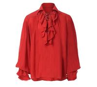 Men's Pirate Shirt Ruffle Colonial Shirt Renaissance Dense Ruffle Shirt Steampunk Vampire Gothic Costume Men's Renaissance Steampunk Victorian Long Sleeve Pirate Shirt Cosplay Tops, red, XXL