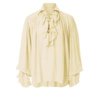 Men's Pirate Shirt Ruffle Colonial Shirt Renaissance Dense Ruffle Shirt Steampunk Vampire Gothic Costume Men's Renaissance Steampunk Victorian Long Sleeve Pirate Shirt Cosplay Tops, beige, L