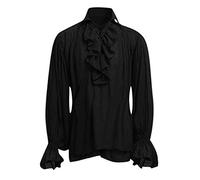 Men's Pirate Shirt Vampire Renaissance Victorian Steampunk Gothic Ruffled Medieval Classic Retro Halloween Costume Shirt Lace Ruffle Blouse Vintage Cosplay Tops, black, 4XL