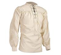 Men's Pirate Shirt Viking Steampunk Casual Shirt Retro Renaissance Medieval Gothic Victorian Long Sleeve Shirt Lace-up Shirt Leisure Fashion Shirt Trendy Fashion Street Style Tops, O Beige, 3XL