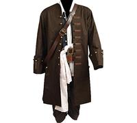 Mens Pirates Cosplay Costume Pirate Jack Outfit Coat Belt Cosplay Props Halloween, Brown, Large