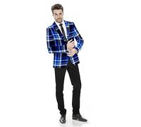 Men's Plaid Blazer 2 Button Lightweight Regular Fit Checked Plaid Suit Sport Coat Jacket Casual Daily Dress Jacket Sport Coat, Royal Blue, Large