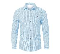 Men's Plaid Button Down Shirt - Cotton Long Sleeve, Regular Fit, Wrinkle-Free Fabric, Gingham Pattern, Dual-Use for Business & Casual Days Light Blue