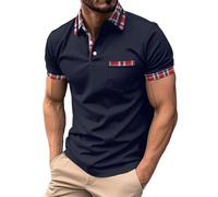 Men's Plaid Collar Golf Polo Shirts Simple Short Sleeve Polo Shirt Business Formal Shirt Lightweight Work Polo Shirts Set-in Neck T-Shirt Casual Polo T-Shirt Athletic Polo Shirt Everyday Wear Navy
