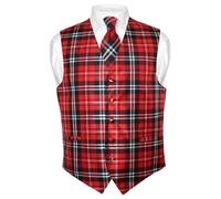 Men's Plaid Design Dress Waistcoat Vest NeckTie Black Red White Neck Tie Set
